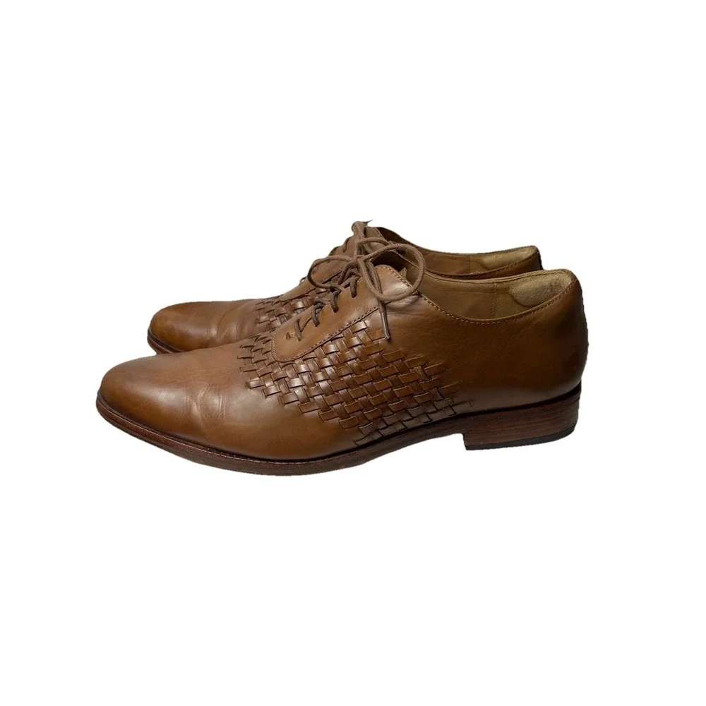 Cole Haan Grand OS Woven Leather Oxfords 10.5 M British Tan Brown Dress Shoes‎